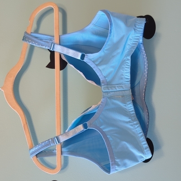 DEESE lingerie bra 42F 42DDD blue polka dots lace wireless - Picture 2 of 7